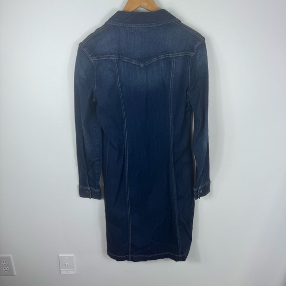 New York & Company Womens Blue Denim Dress Medium Snap Buttons Long Sleeve - Picture 3 of 9